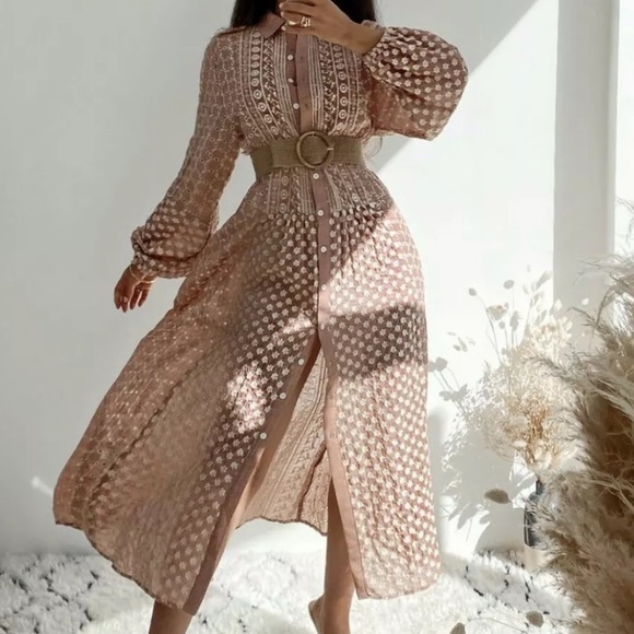 Zara embroidered midi pink white dress size XS NWT - Picture 7 of 10